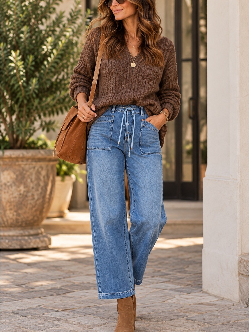 Liverpool Drawstring Wide-Leg Jeans - Blue